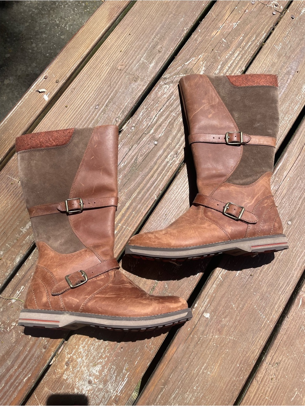 L.L. Bean Brown Leather and Suede Mid-Calf Heeled Boots